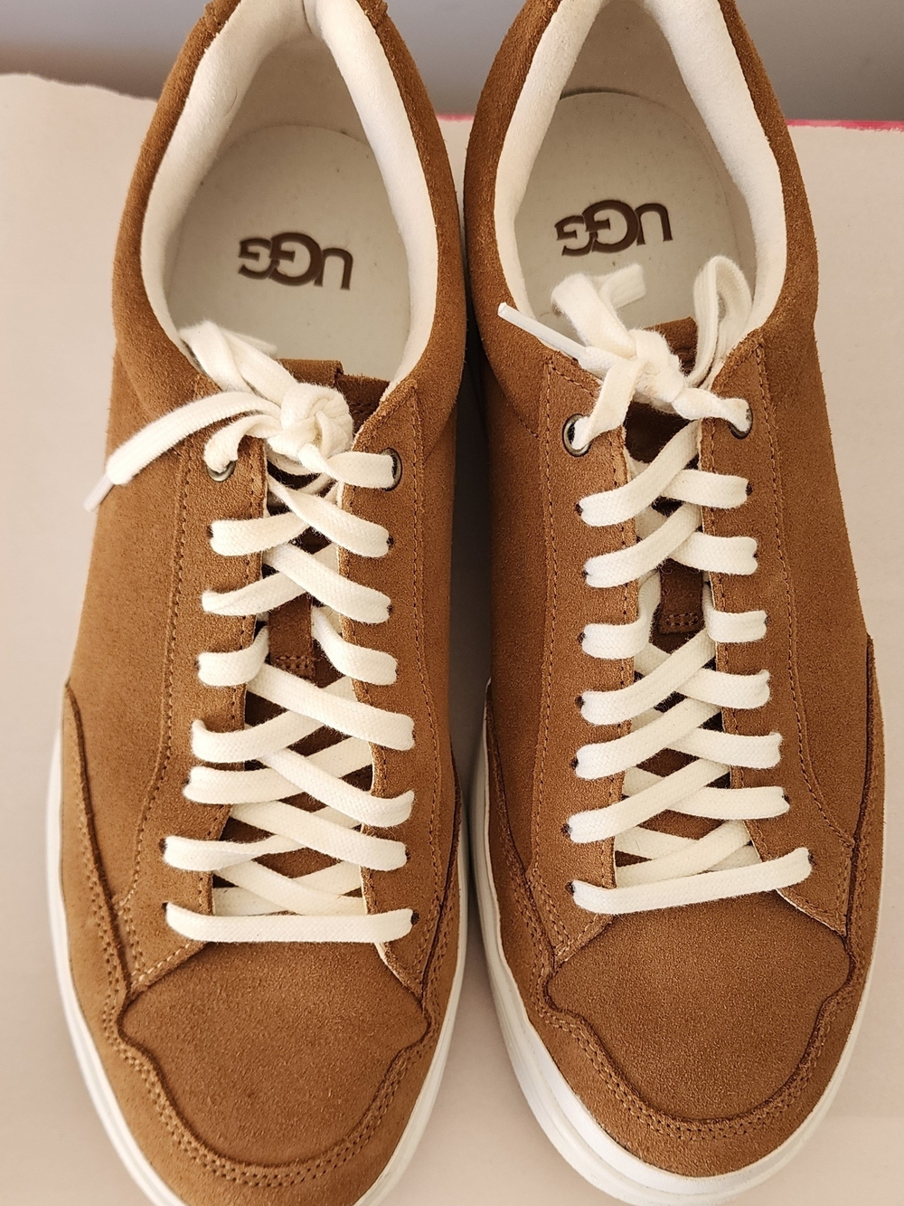 UGG Men’s Chestnut Brown Suede Sneakers with White Laces